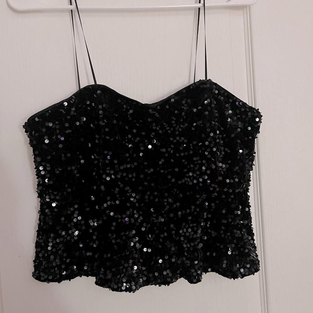 Black sequin bustier top
